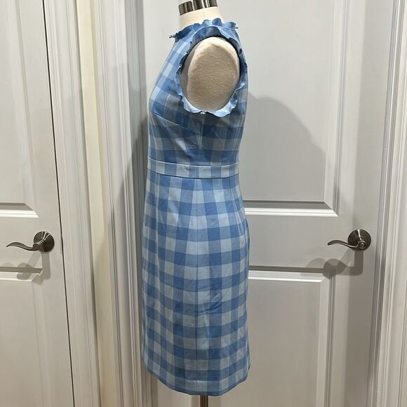 New! J. Crew Ruffle-trim sheath dress in gingham stretch crepe Blue Size 4 NWT - Picture 11 of 16